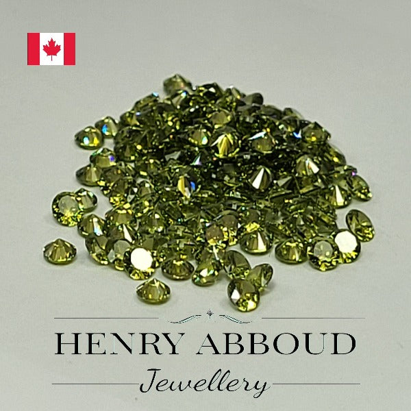 Olive Green Round Faceted Brilliant Full Cut CZ Stones