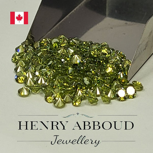 Olive Green Round Faceted Brilliant Full Cut CZ Stones