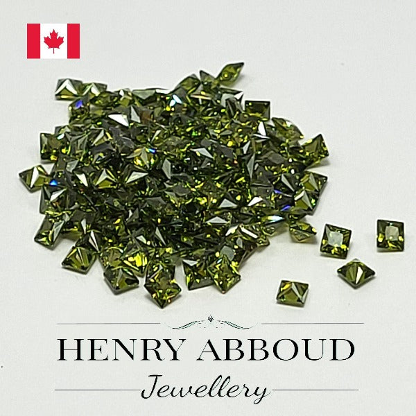 Olive Green Faceted Princess Cut CZ Stones