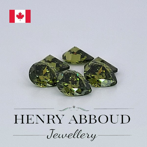 Olive Green Pear Shape Faceted Full Cut CZ Stones