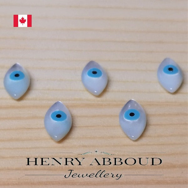 Undrilled White Marquise Shape Turkish Evil Eye Sea Shells (Lot of 5)