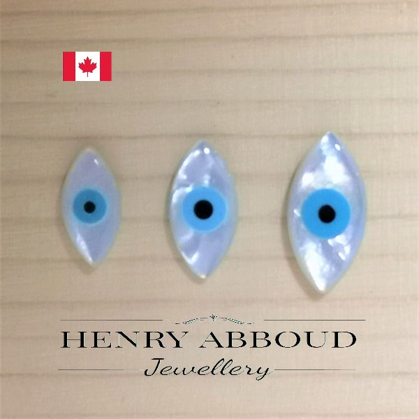 Undrilled White Marquise Shape Turkish Evil Eye Sea Shells (Lot of 5)