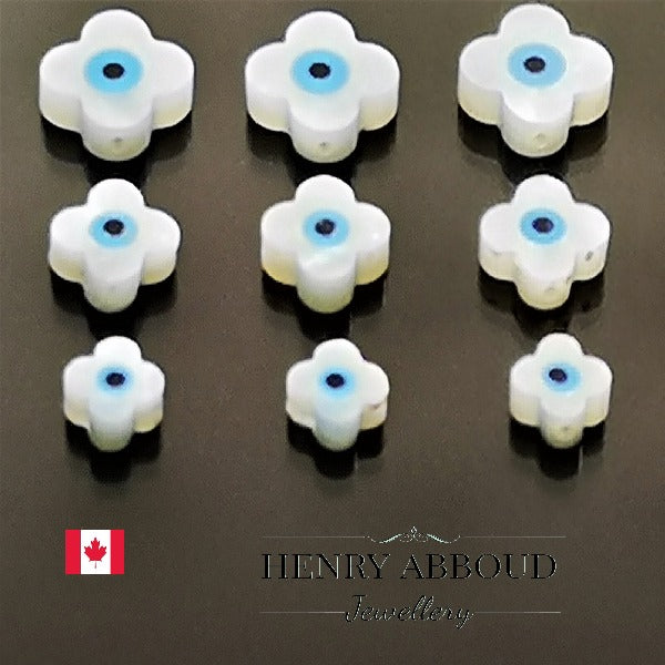 Drilled White Four Leaf Clover Turkish Evil Eye Sea Shells (Lot of 3)