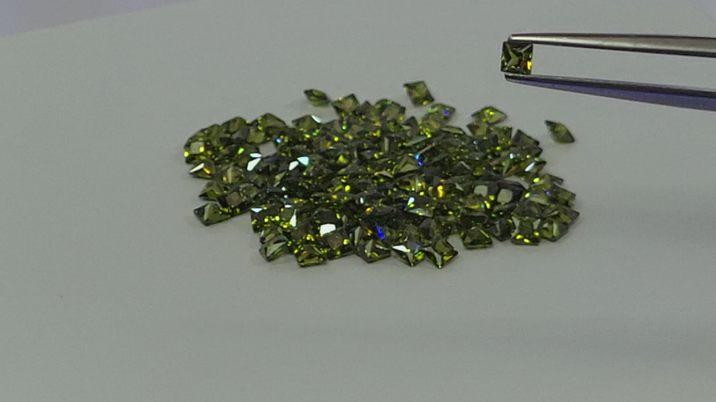 Olive Green Faceted Princess Cut CZ Stones