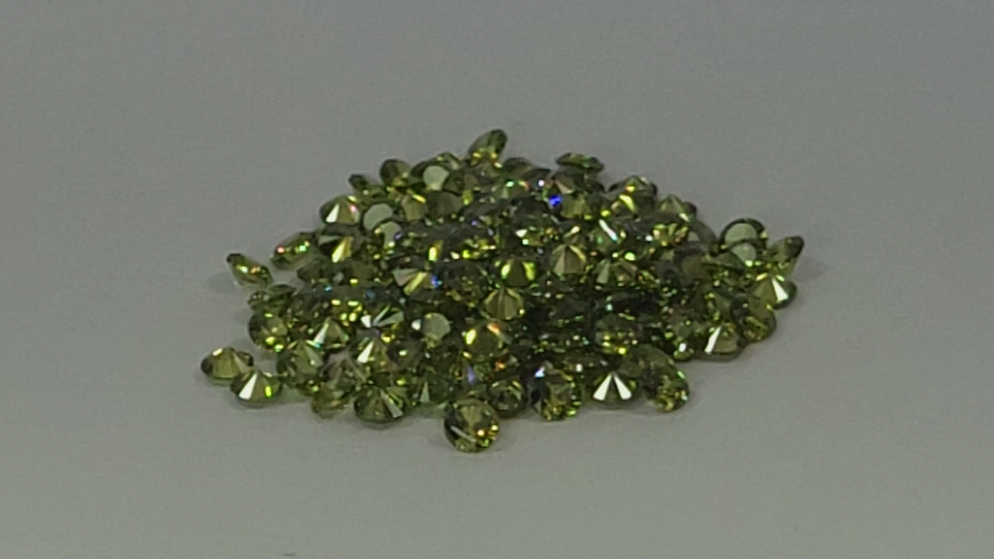 Olive Green Round Faceted Brilliant Full Cut CZ Stones